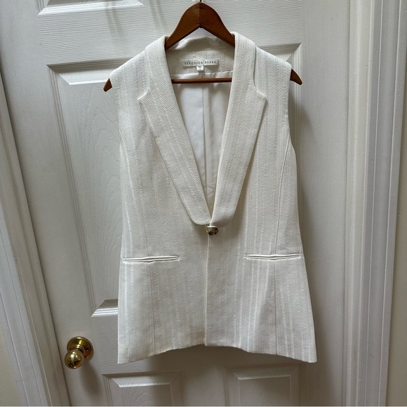Veronica Beard White Sleeveless Blazer Vest long top jacket 4 - Picture 2 of 8